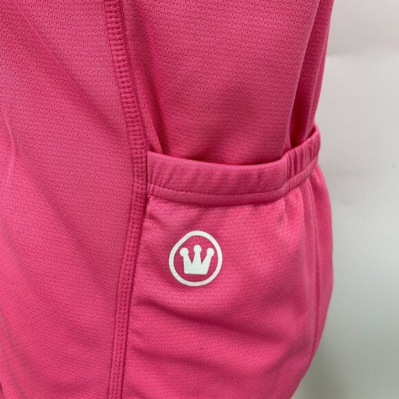 Canari Cycling Shirt Women S Pink Quarter Zip Mock Neck Short Sleeve Back Pocket - Picture 6 of 12